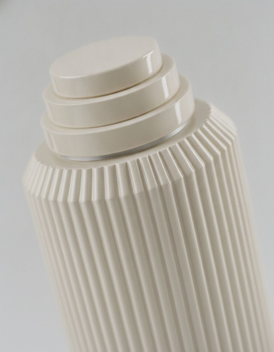 Macro of the fluted Crema glaze meeting the stepped lid