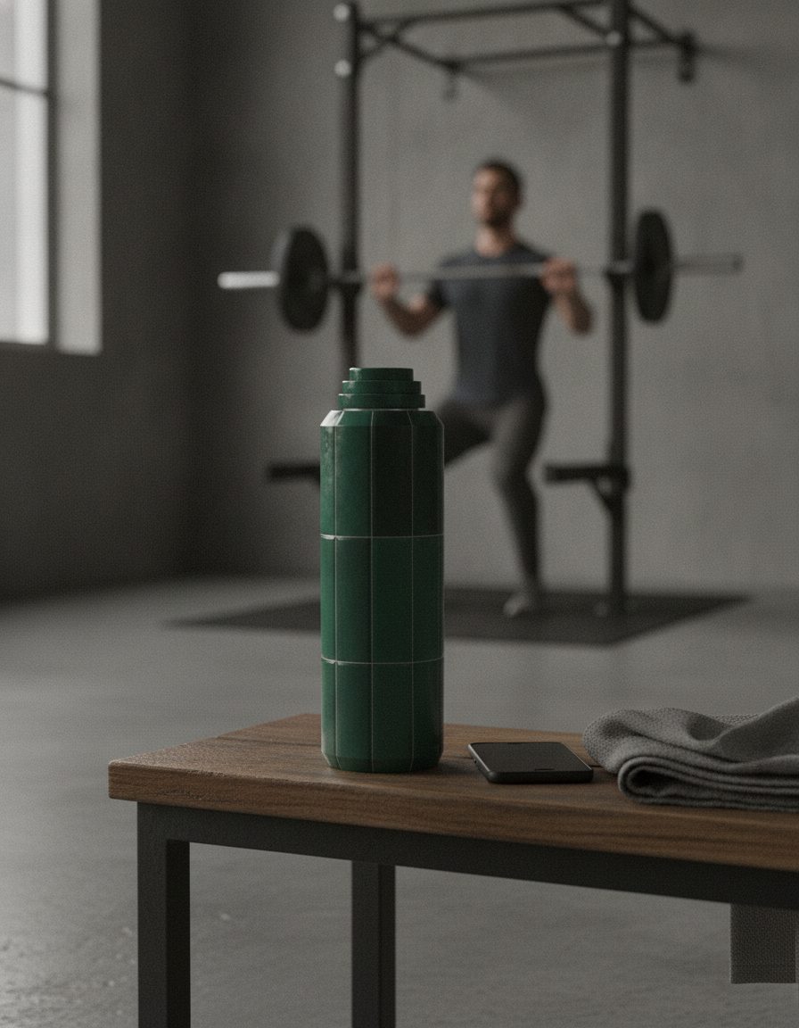 Green Subway bottle on a gym bench